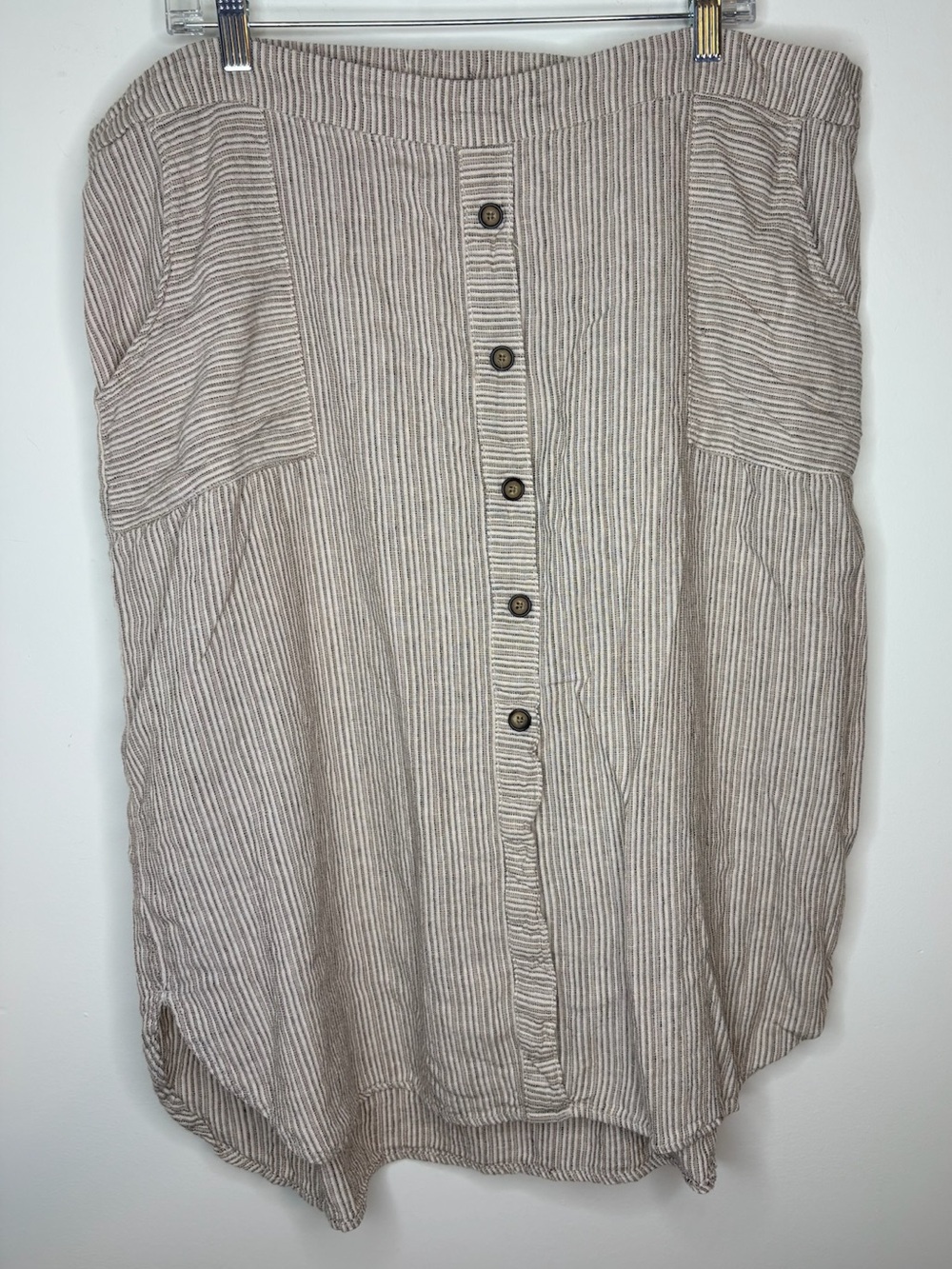 Maurices Cream and Tan Striped Button-Front Skirt Linen Blend 20W